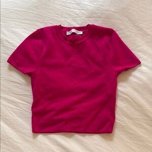 Hot Pink Cropped Zara Short Sleeve knit Top
